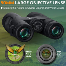 Load image into Gallery viewer, 12x50 Bird Watching Binoculars for Adults - HD High Powered Binoculars with Clear Vision - Easy Focus Binoculars with Long Range for Hunting Hiking Travel Cruise Trip Concert Stargazing