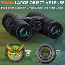 Load image into Gallery viewer, 12x50 Bird Watching Binoculars for Adults - HD High Powered Binoculars with Clear Vision - Easy Focus Binoculars with Long Range for Hunting Hiking Travel Cruise Trip Concert Stargazing
